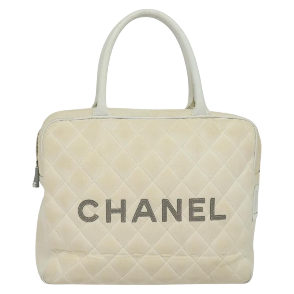 CHANEL Sports Line Boston Bag Canvas White CC Auth 115293