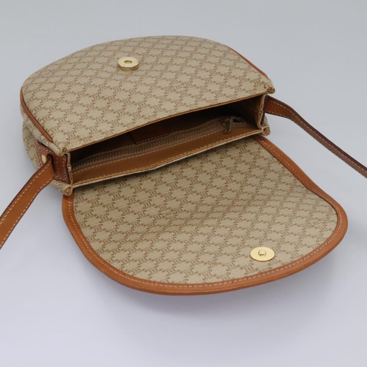 CELINE Macadam Canvas Shoulder Bag Beige Auth 115316