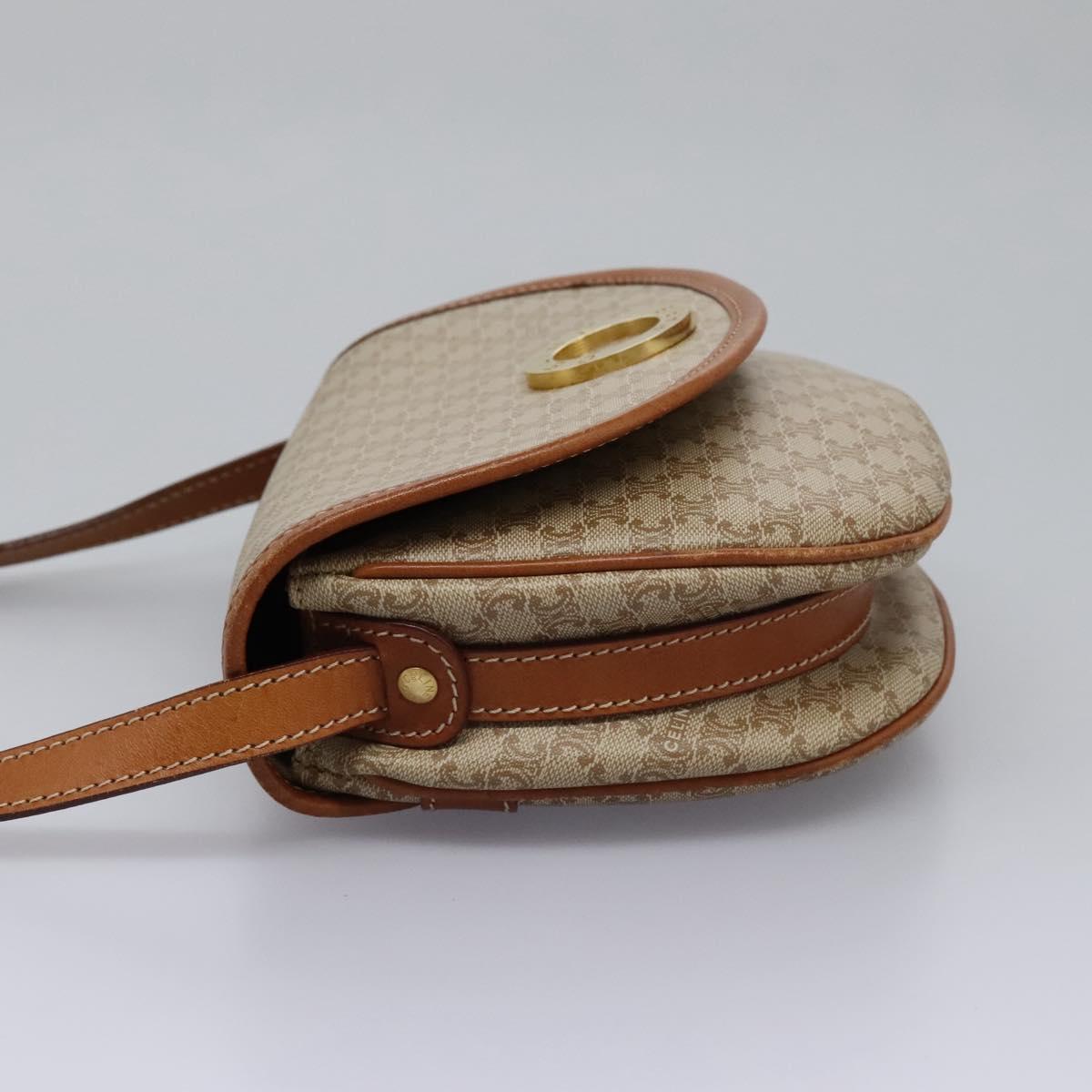 CELINE Macadam Canvas Shoulder Bag Beige Auth 115316
