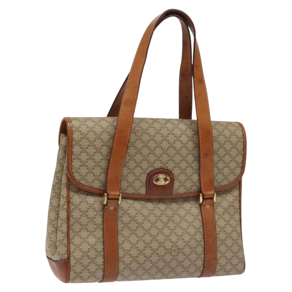 CELINE Macadam Canvas Hand Bag Beige Auth 115341