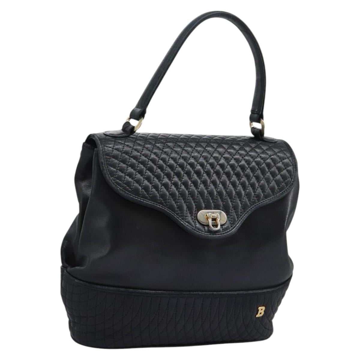 BALLY Hand Bag Leather Black Auth 115343