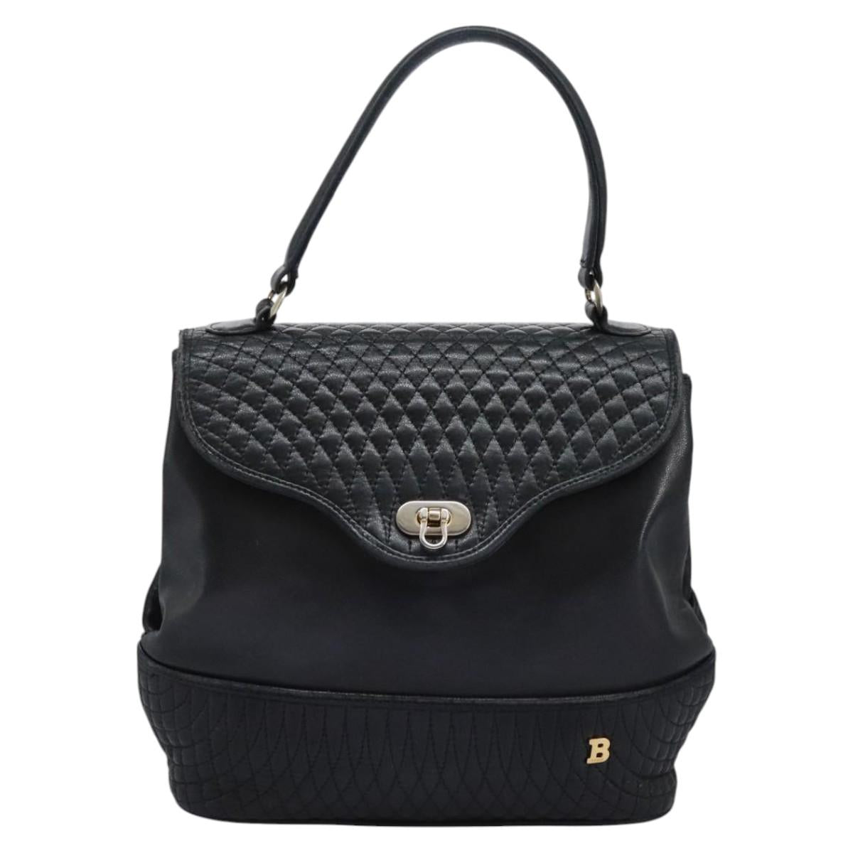 BALLY Hand Bag Leather Black Auth 115343