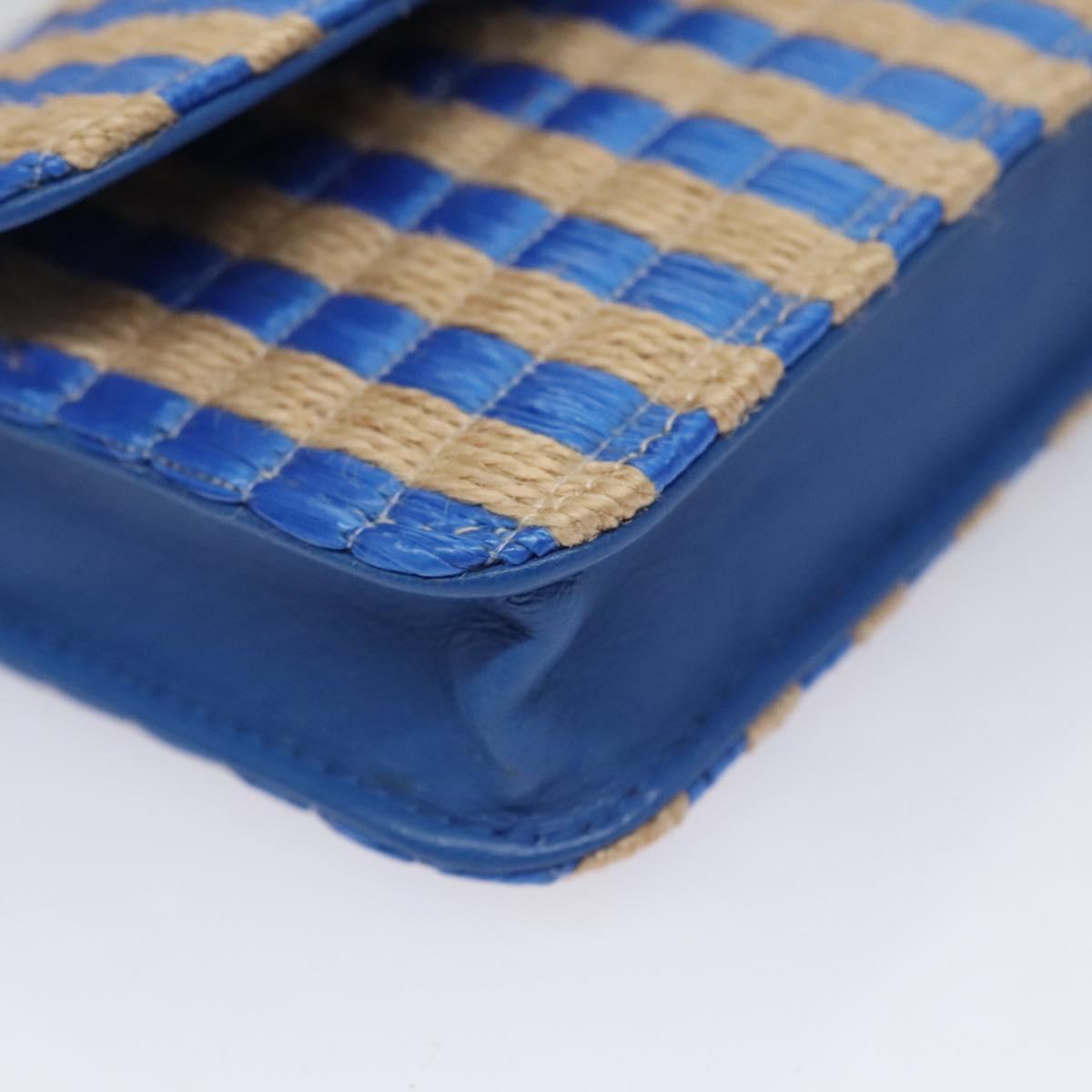 CHANEL Chain Shoulder Bag Raffia Blue CC Auth 115347AM