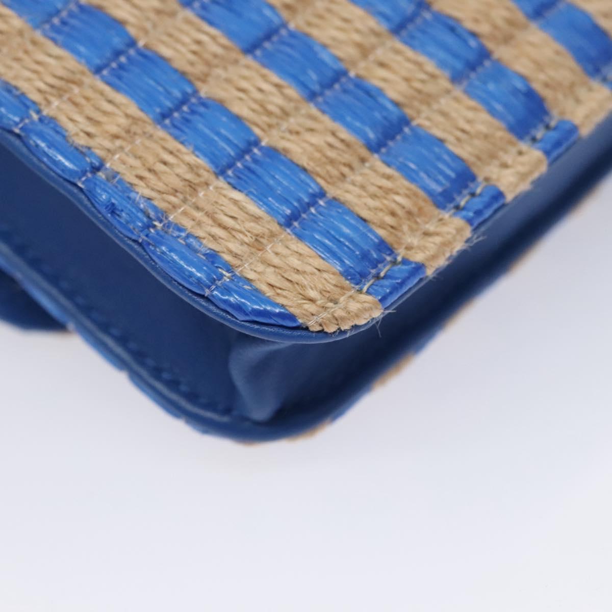 CHANEL Chain Shoulder Bag Raffia Blue CC Auth 115347AM