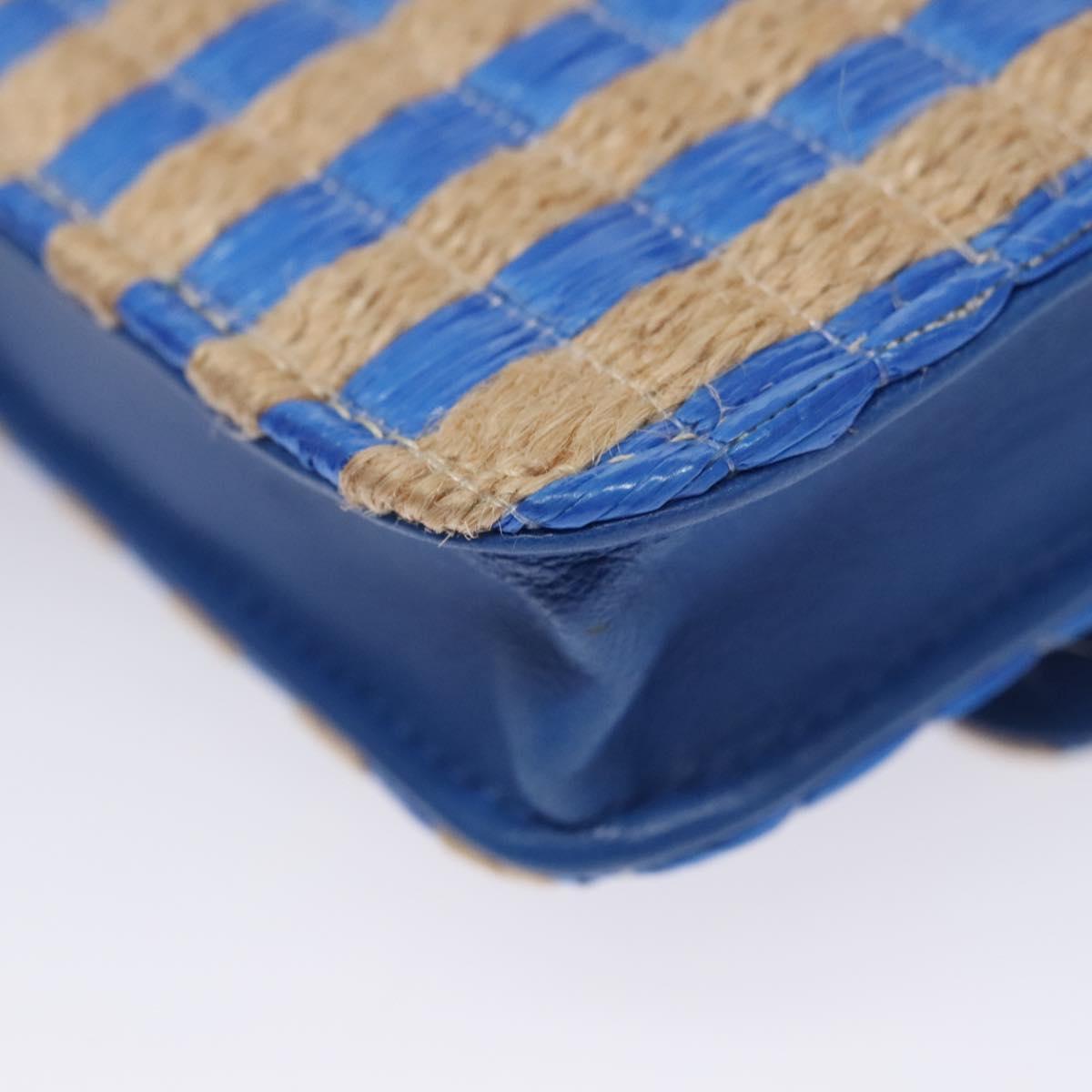 CHANEL Chain Shoulder Bag Raffia Blue CC Auth 115347AM