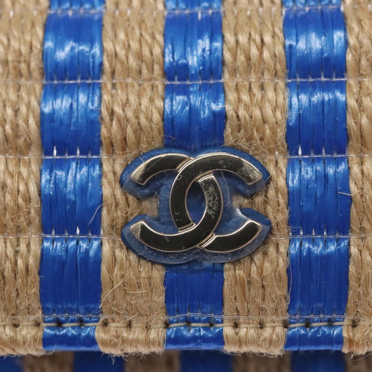 CHANEL Chain Shoulder Bag Raffia Blue CC Auth 115347AM