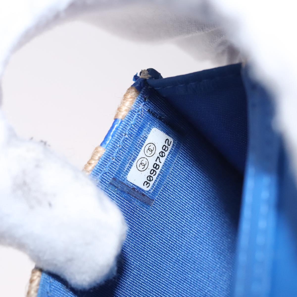 CHANEL Chain Shoulder Bag Raffia Blue CC Auth 115347AM