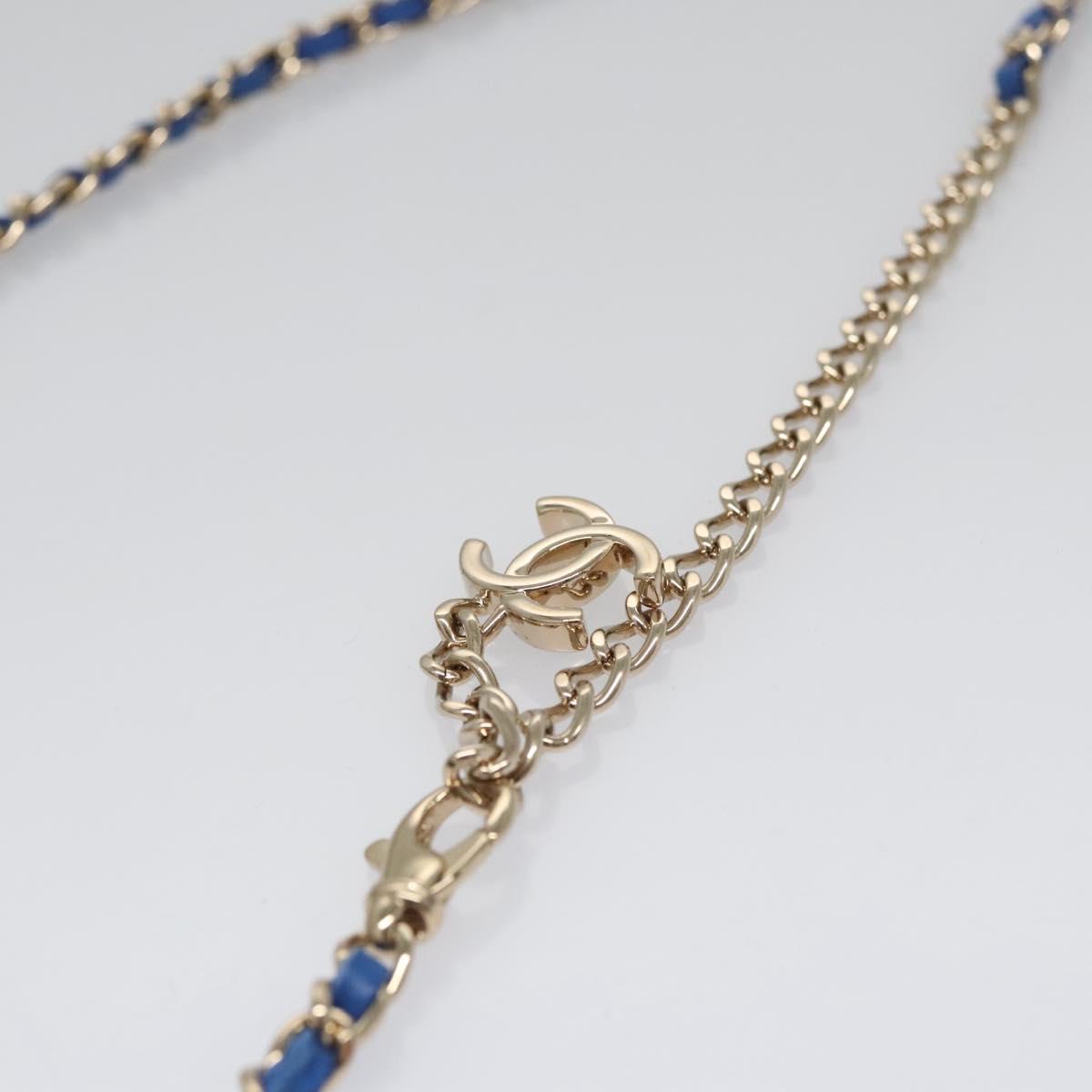 CHANEL Chain Shoulder Bag Raffia Blue CC Auth 115347AM