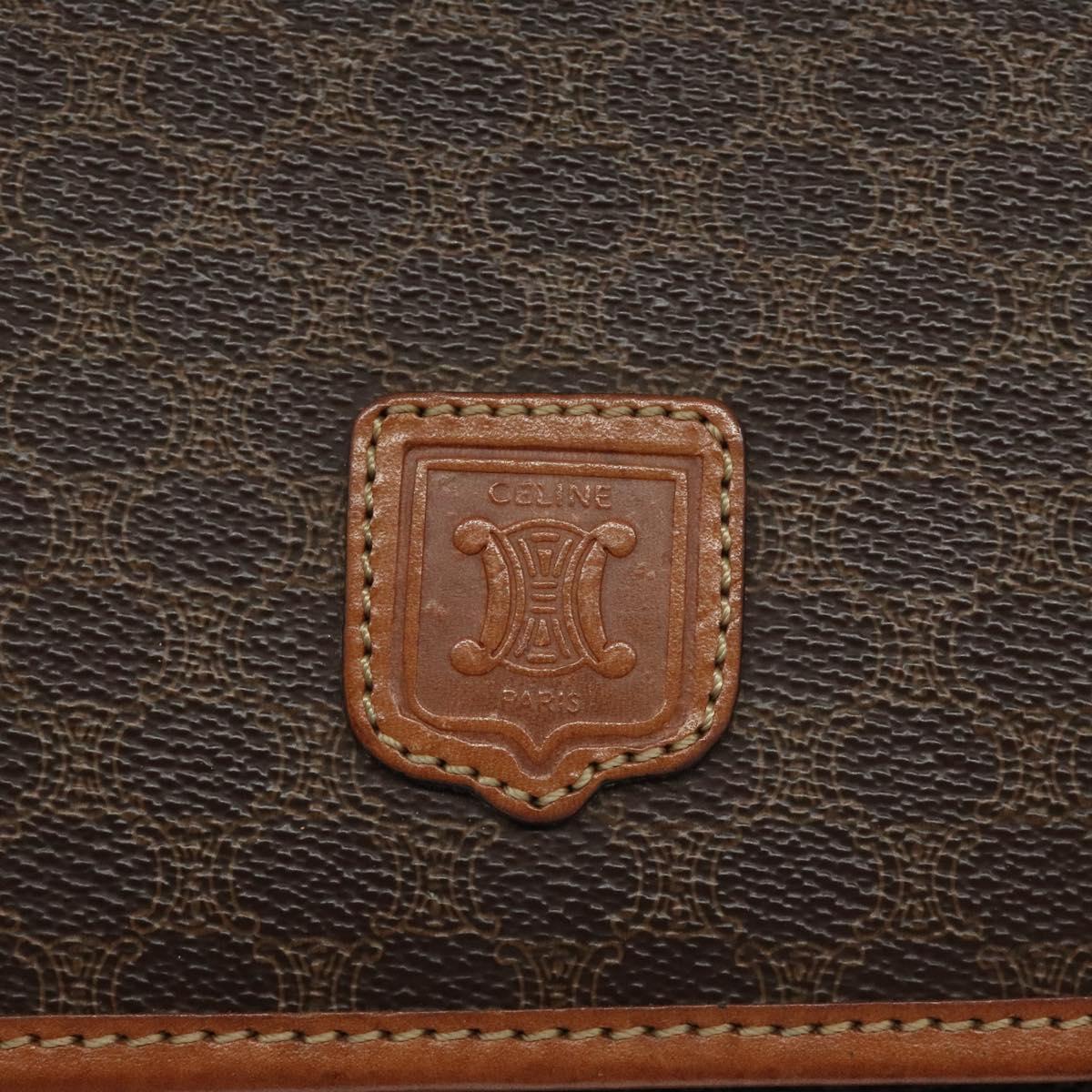 CELINE Macadam Canvas Shoulder Bag PVC Leather Brown Auth 115367