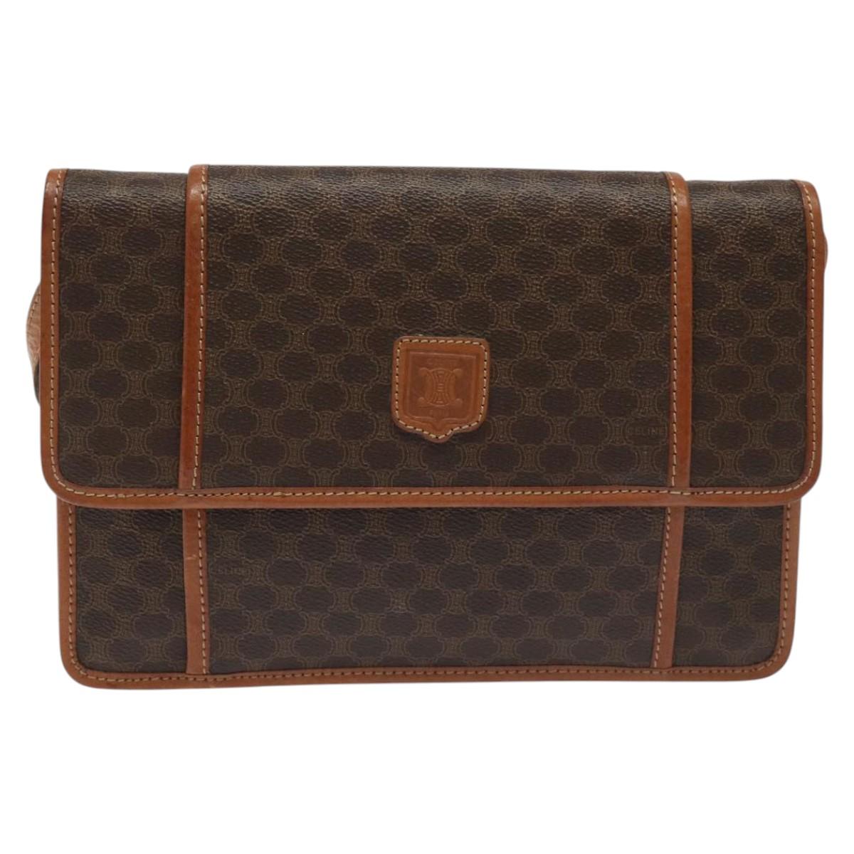 CELINE Macadam Canvas Shoulder Bag PVC Leather Brown Auth 115367