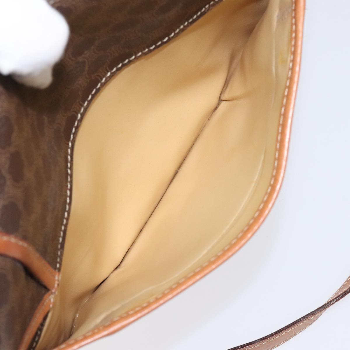 CELINE Macadam Canvas Shoulder Bag PVC Leather Brown Auth 115367