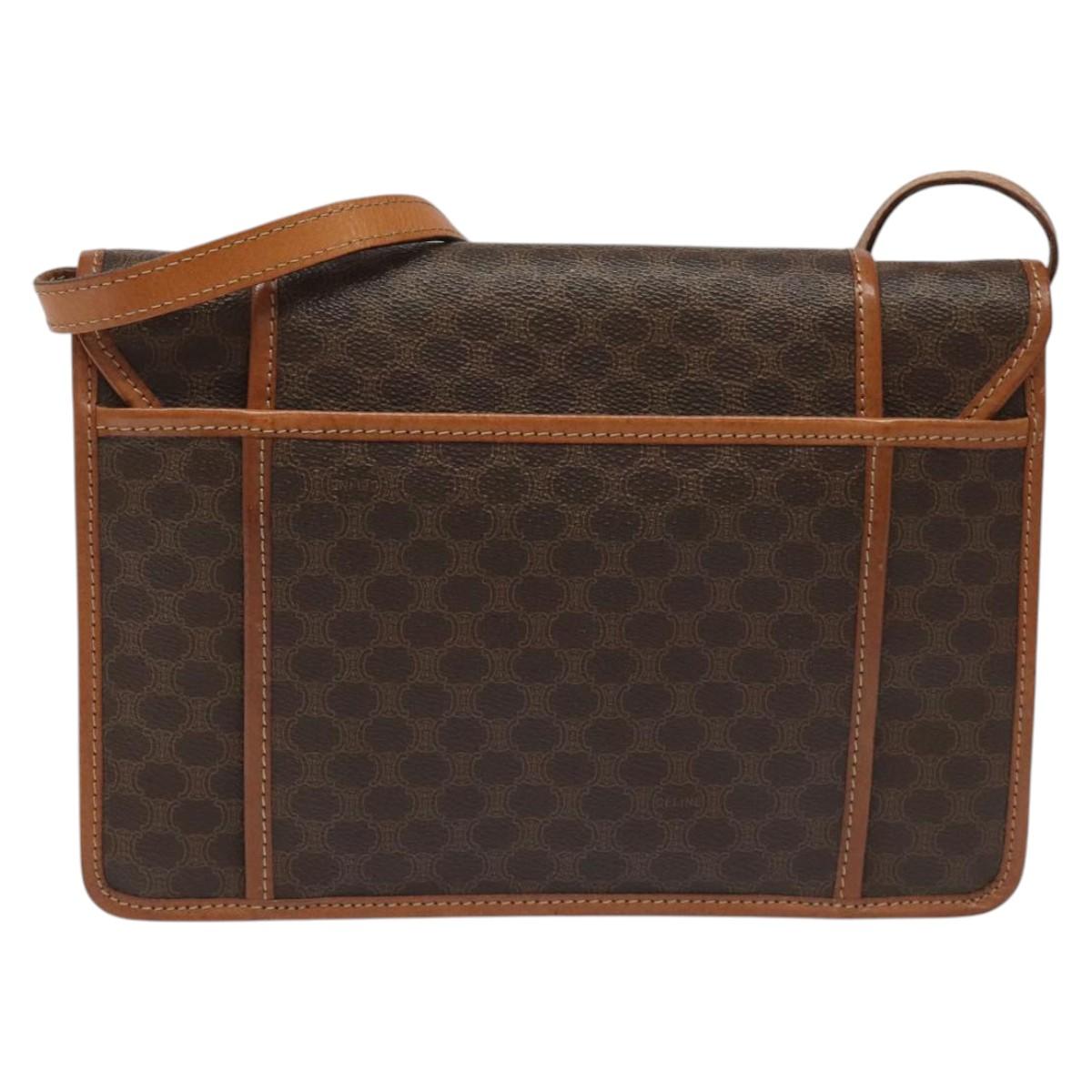 CELINE Macadam Canvas Shoulder Bag PVC Leather Brown Auth 115367