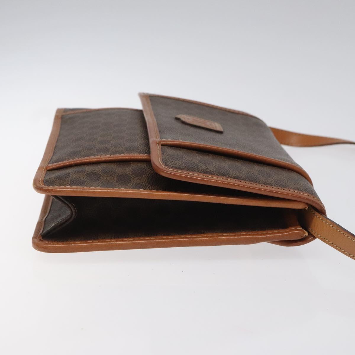 CELINE Macadam Canvas Shoulder Bag PVC Leather Brown Auth 115367