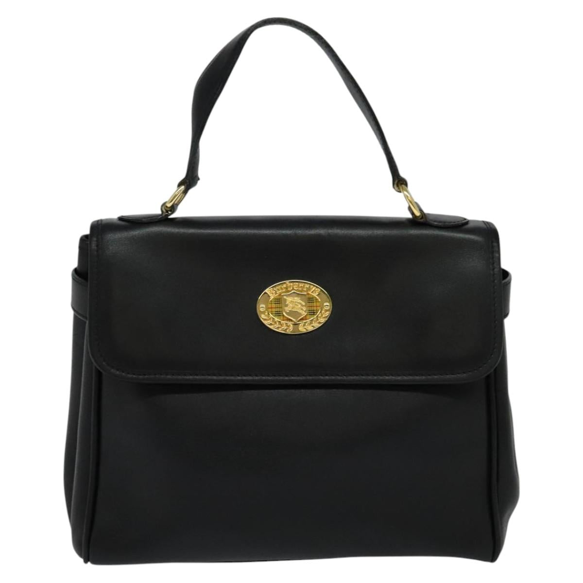 Burberrys Hand Bag Leather 2way Black Auth 115392