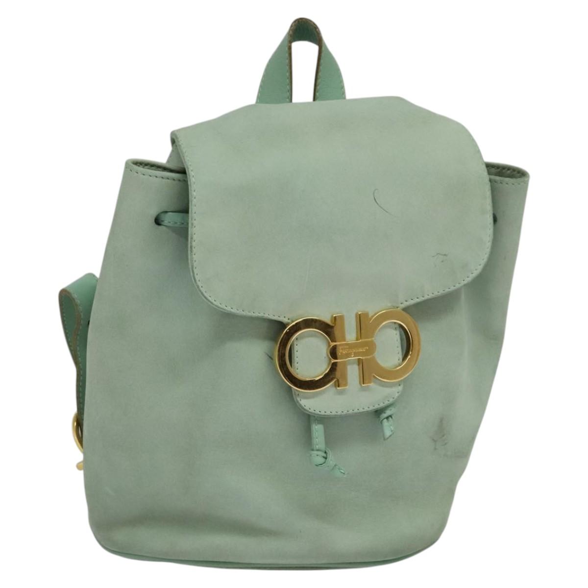 Salvatore Ferragamo Backpack Suede Peppermint Gold Auth 115402