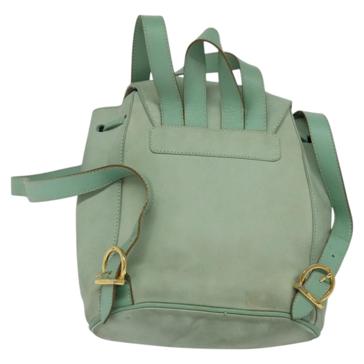 Salvatore Ferragamo Backpack Suede Peppermint Gold Auth 115402