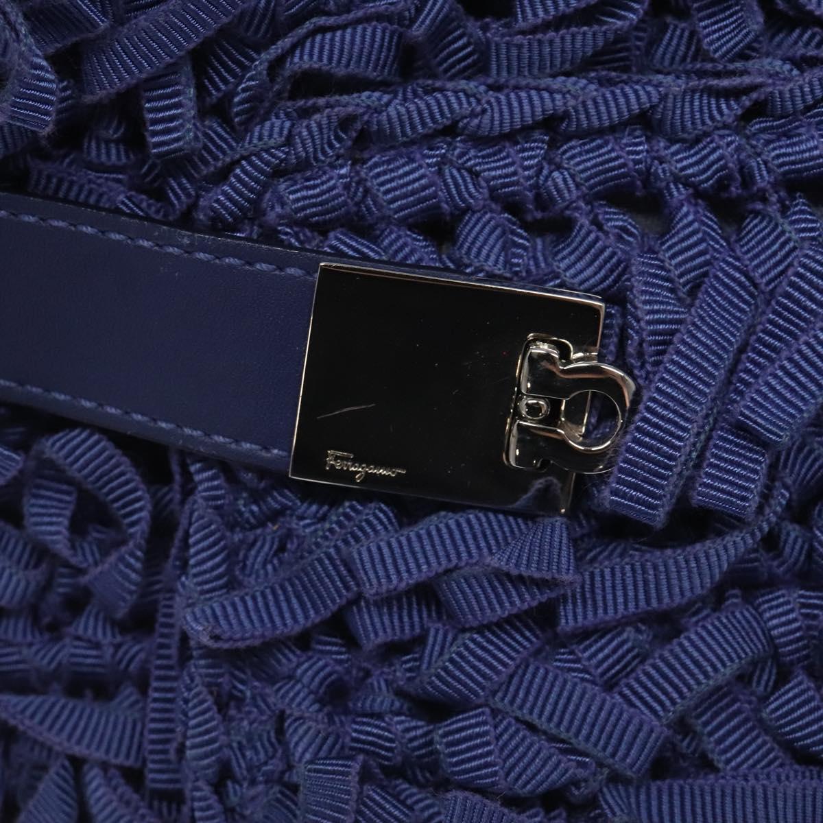 Salvatore Ferragamo Gancini Shoulder Bag Canvas Blue Auth 115403