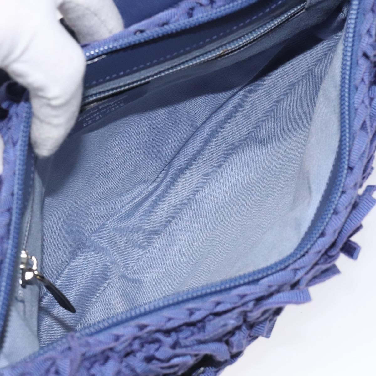 Salvatore Ferragamo Gancini Shoulder Bag Canvas Blue Auth 115403