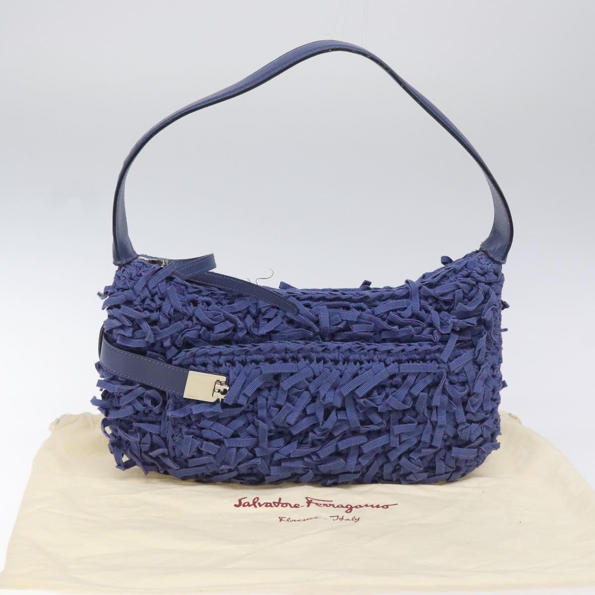 Salvatore Ferragamo Gancini Shoulder Bag Canvas Blue Auth 115403