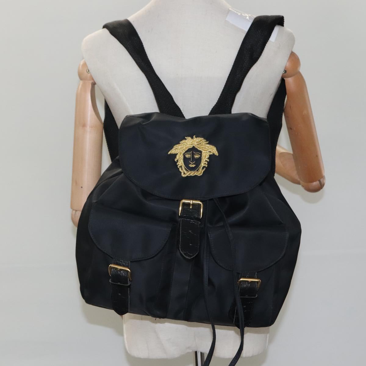 Gianni Versace Backpack Nylon Black Auth 115404