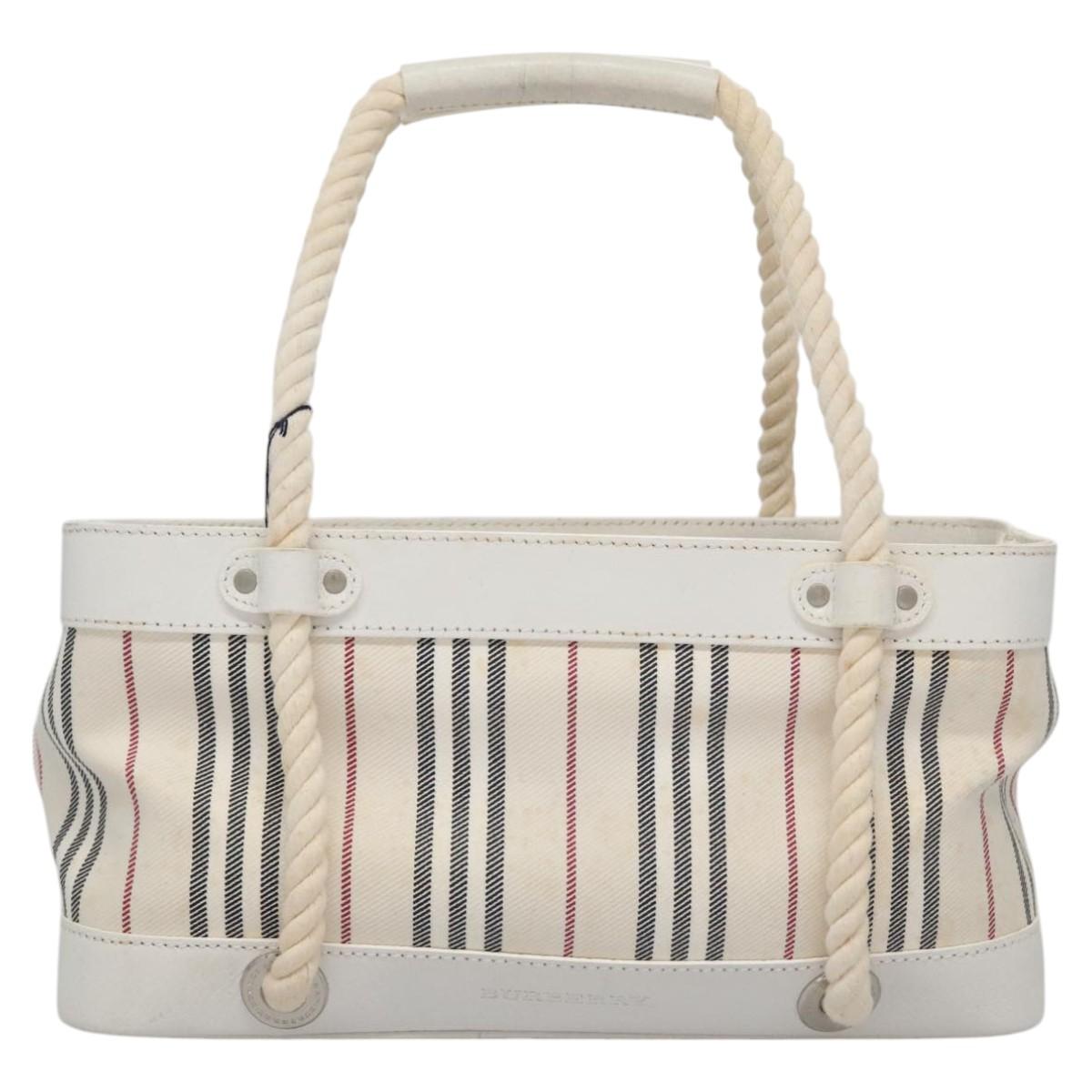 BURBERRY Hand Bag Canvas White Auth 115428