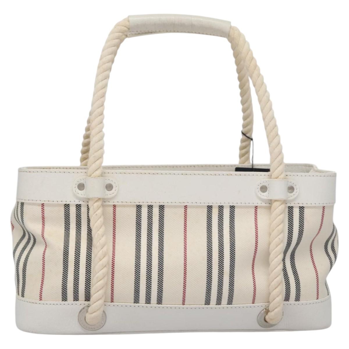 BURBERRY Hand Bag Canvas White Auth 115428