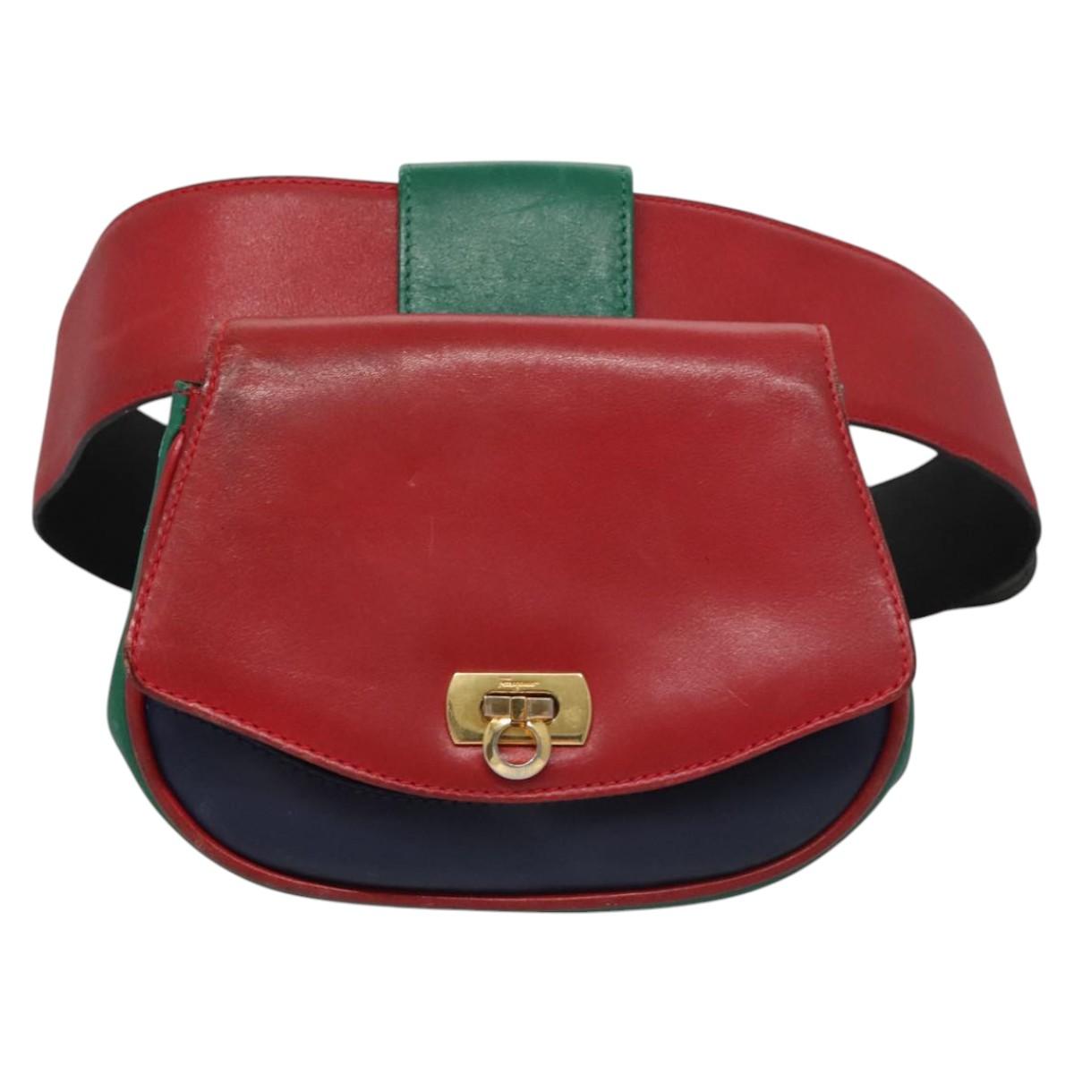 Salvatore Ferragamo Gancini Waist bag Leather Red Auth 115429