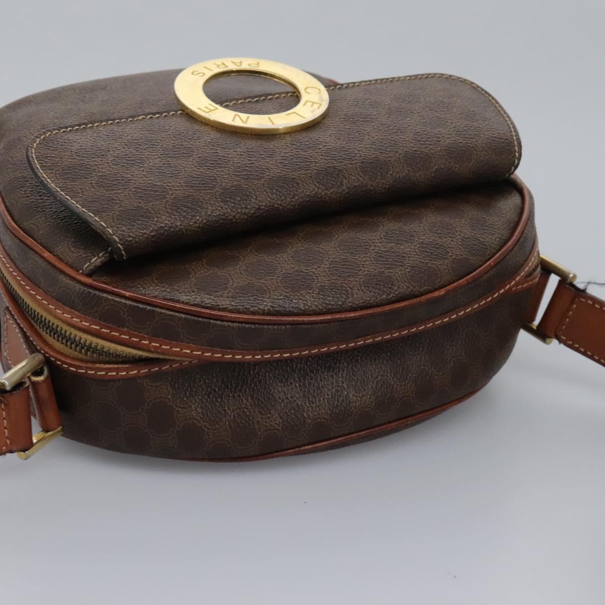 CELINE Macadam Canvas Shoulder Bag PVC Leather Brown Auth 115445