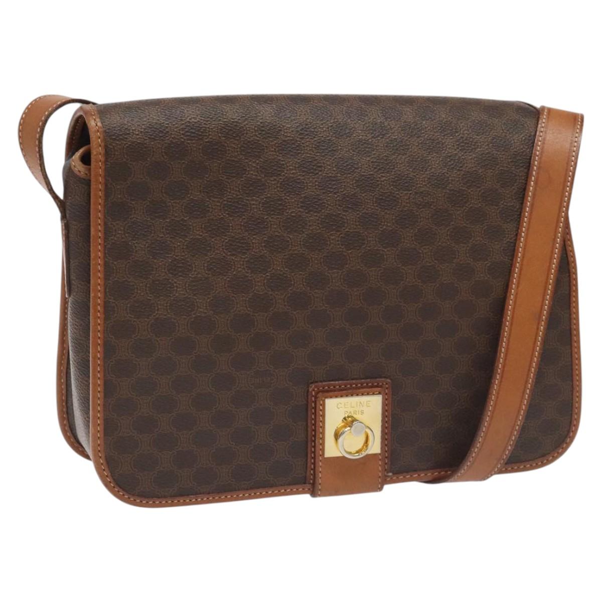 CELINE Macadam Canvas Shoulder Bag PVC Leather Brown Auth 115447