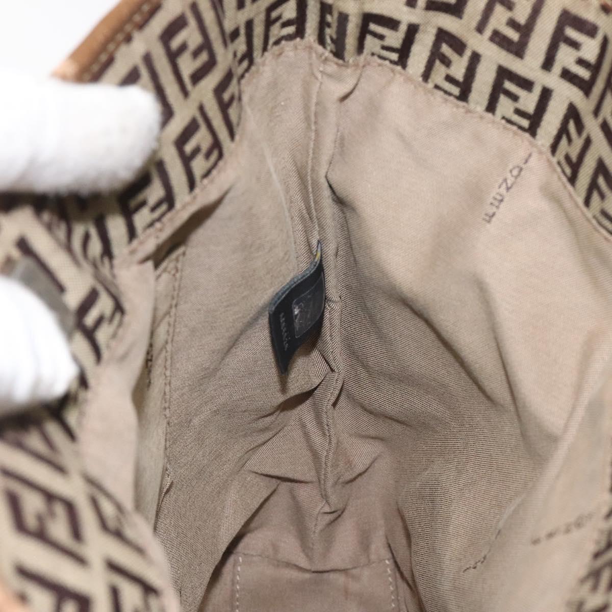FENDI Zucchino Canvas Hand Bag Brown Beige Silver Auth 115510