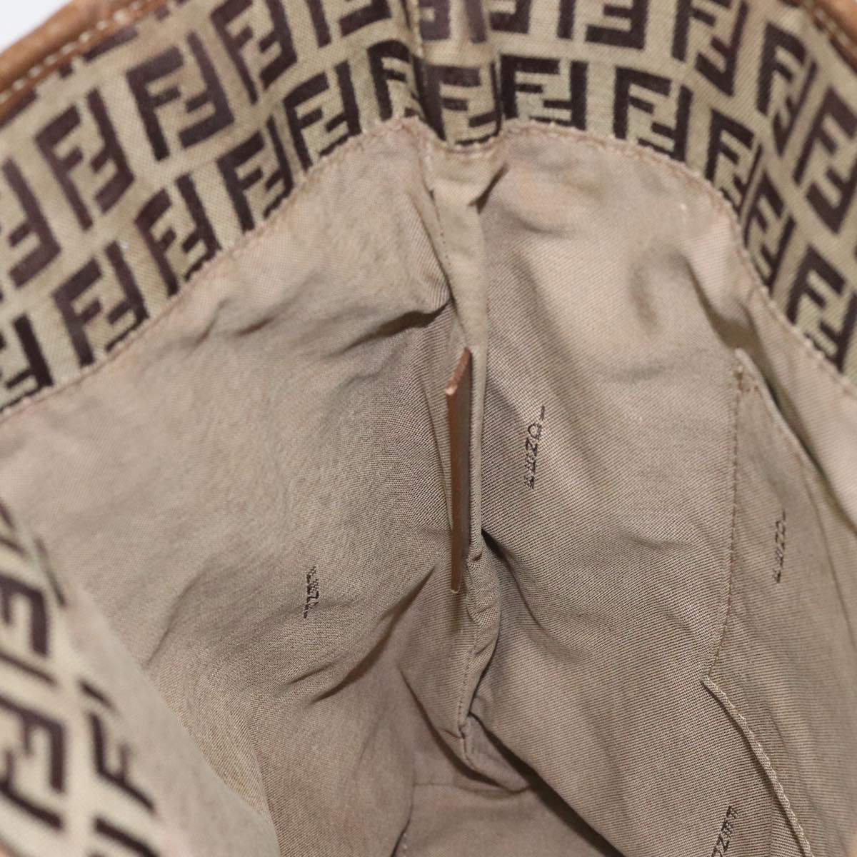 FENDI Zucchino Canvas Hand Bag Brown Beige Silver Auth 115510