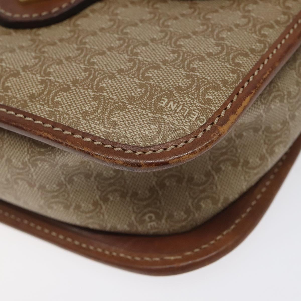 CELINE Macadam Canvas Shoulder Bag PVC Leather Beige Brown gold Auth 115531