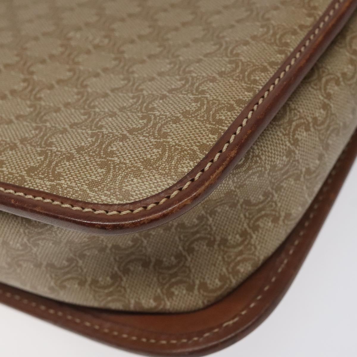 CELINE Macadam Canvas Shoulder Bag PVC Leather Beige Brown gold Auth 115531