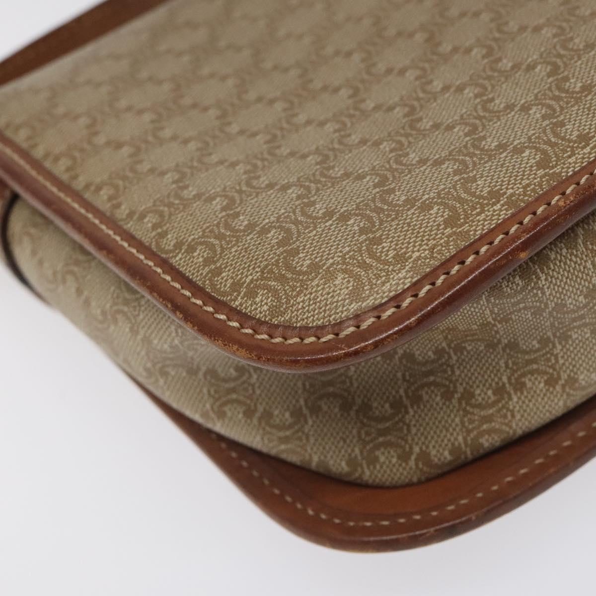 CELINE Macadam Canvas Shoulder Bag PVC Leather Beige Brown gold Auth 115531