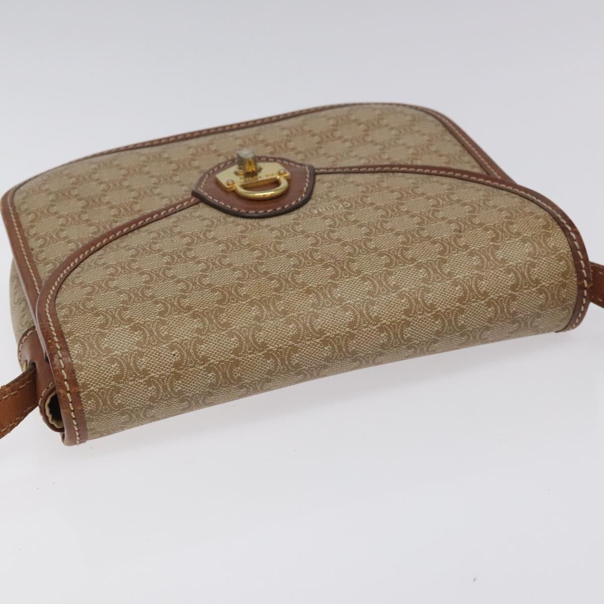 CELINE Macadam Canvas Shoulder Bag PVC Leather Beige Brown gold Auth 115531