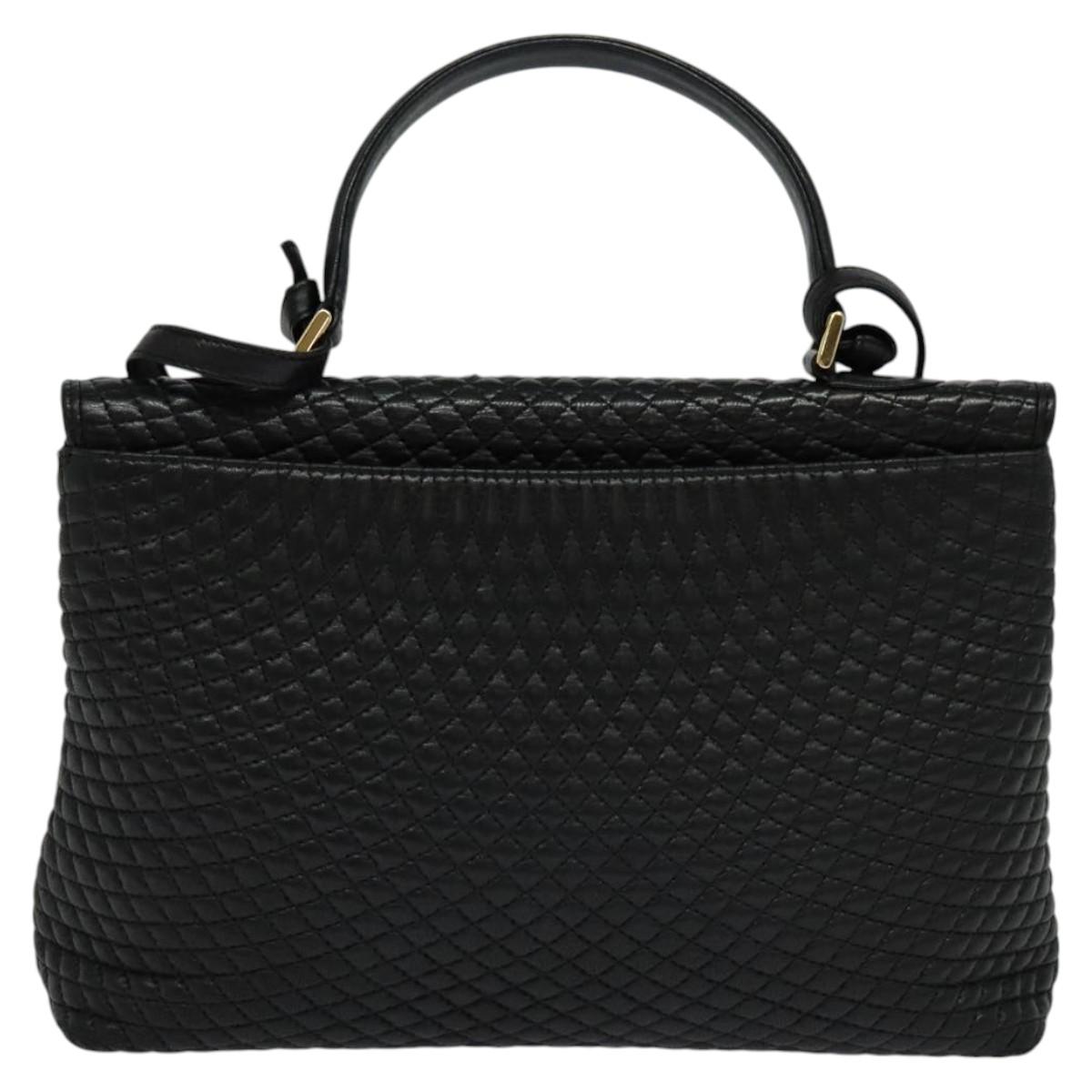 BALLY Hand Bag Leather Black Gold Auth 115539