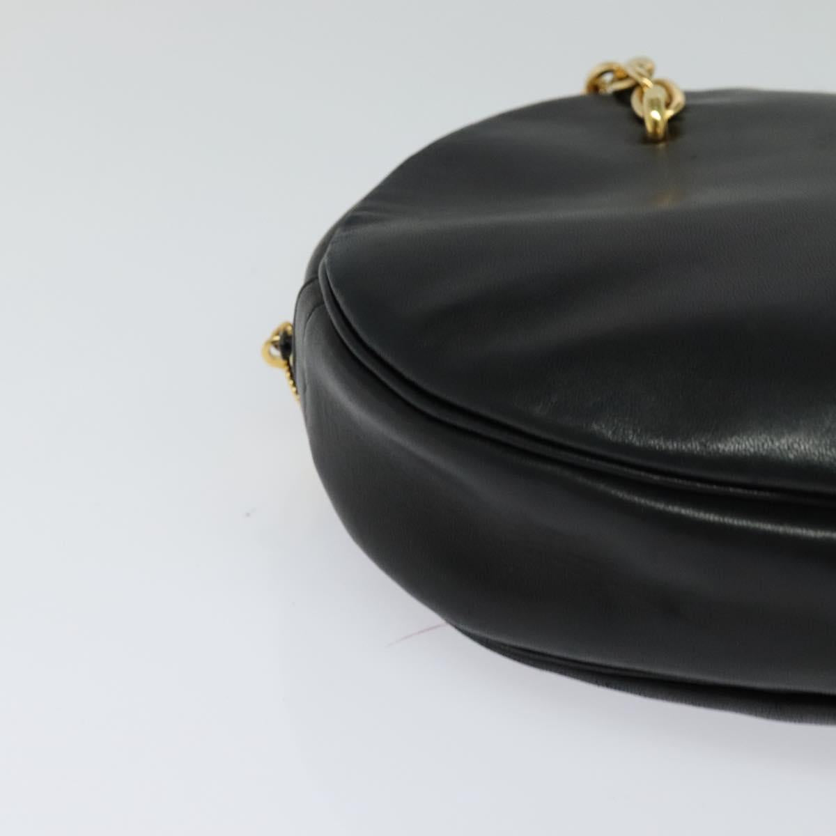 Christian Dior Chain Shoulder Bag Leather Black Gold Auth 115545