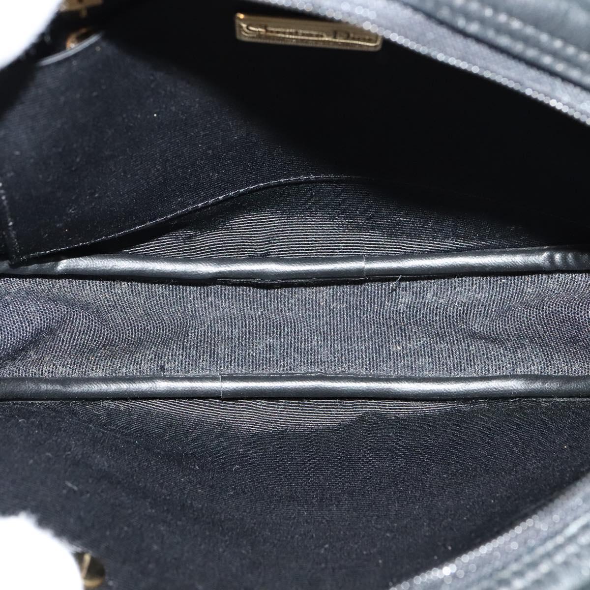 Christian Dior Chain Shoulder Bag Leather Black Gold Auth 115545