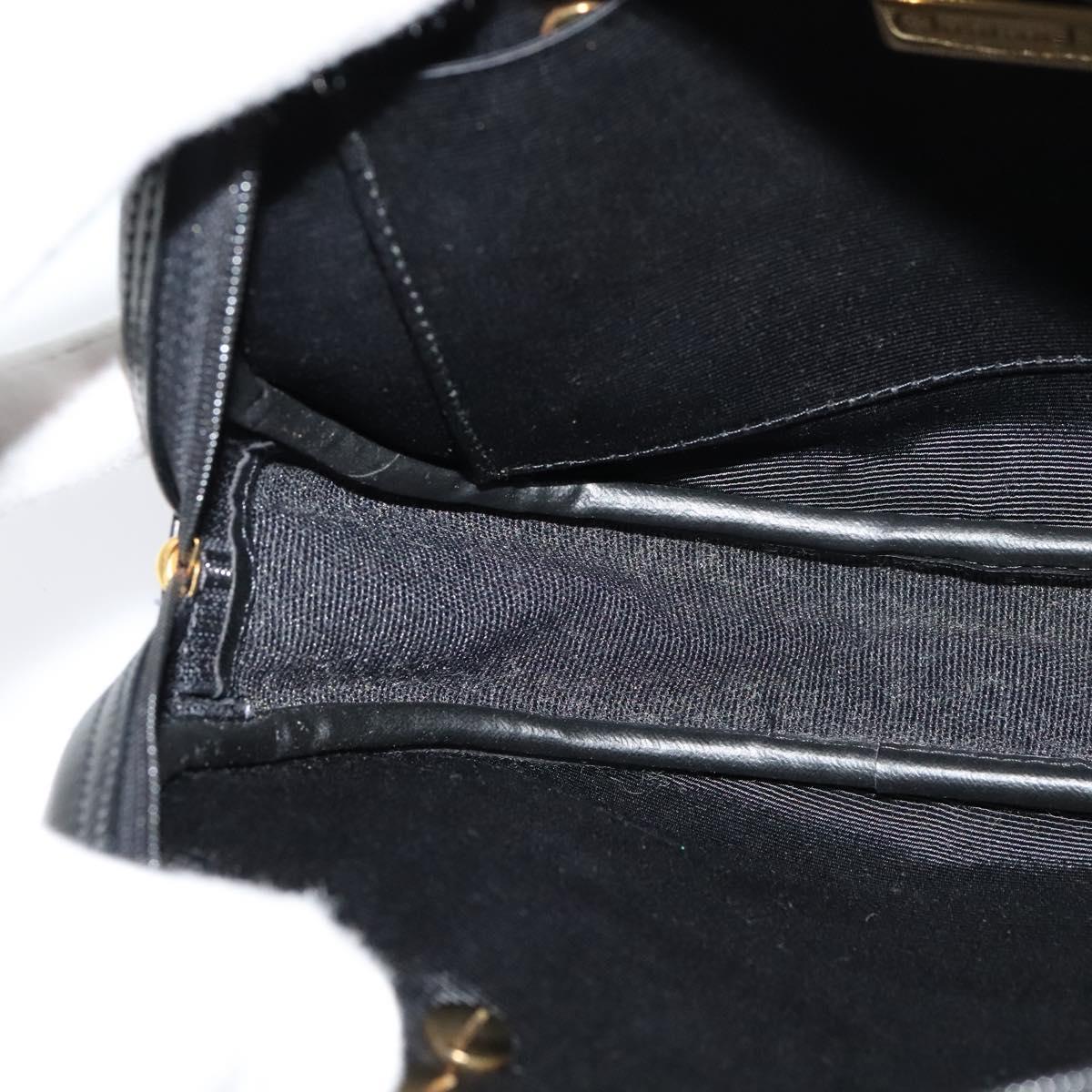 Christian Dior Chain Shoulder Bag Leather Black Gold Auth 115545