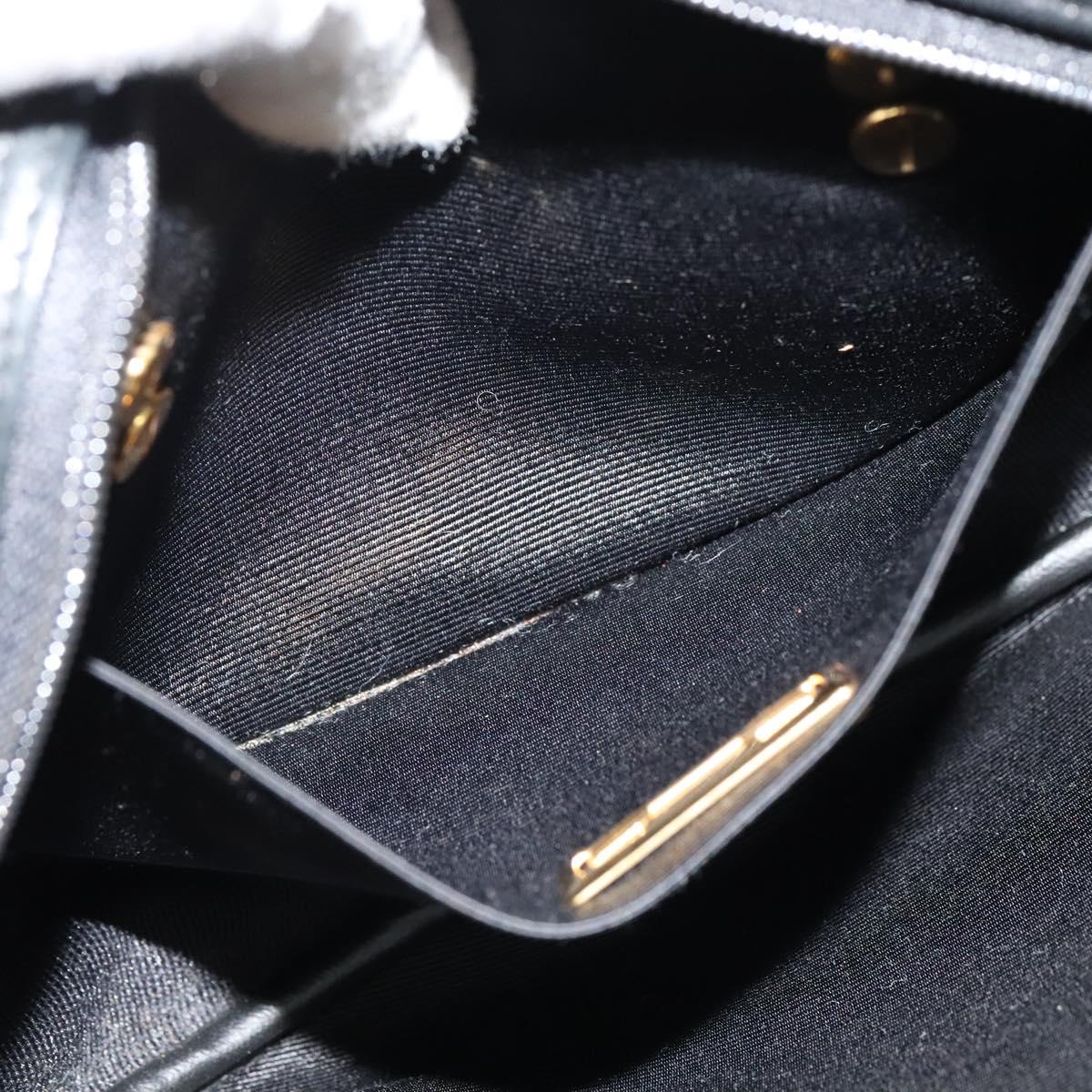 Christian Dior Chain Shoulder Bag Leather Black Gold Auth 115545