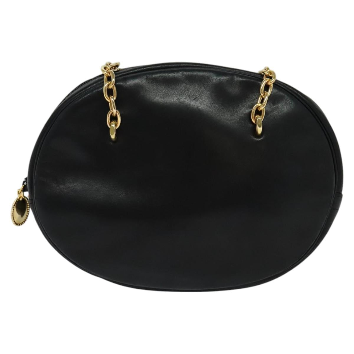 Christian Dior Chain Shoulder Bag Leather Black Gold Auth 115545