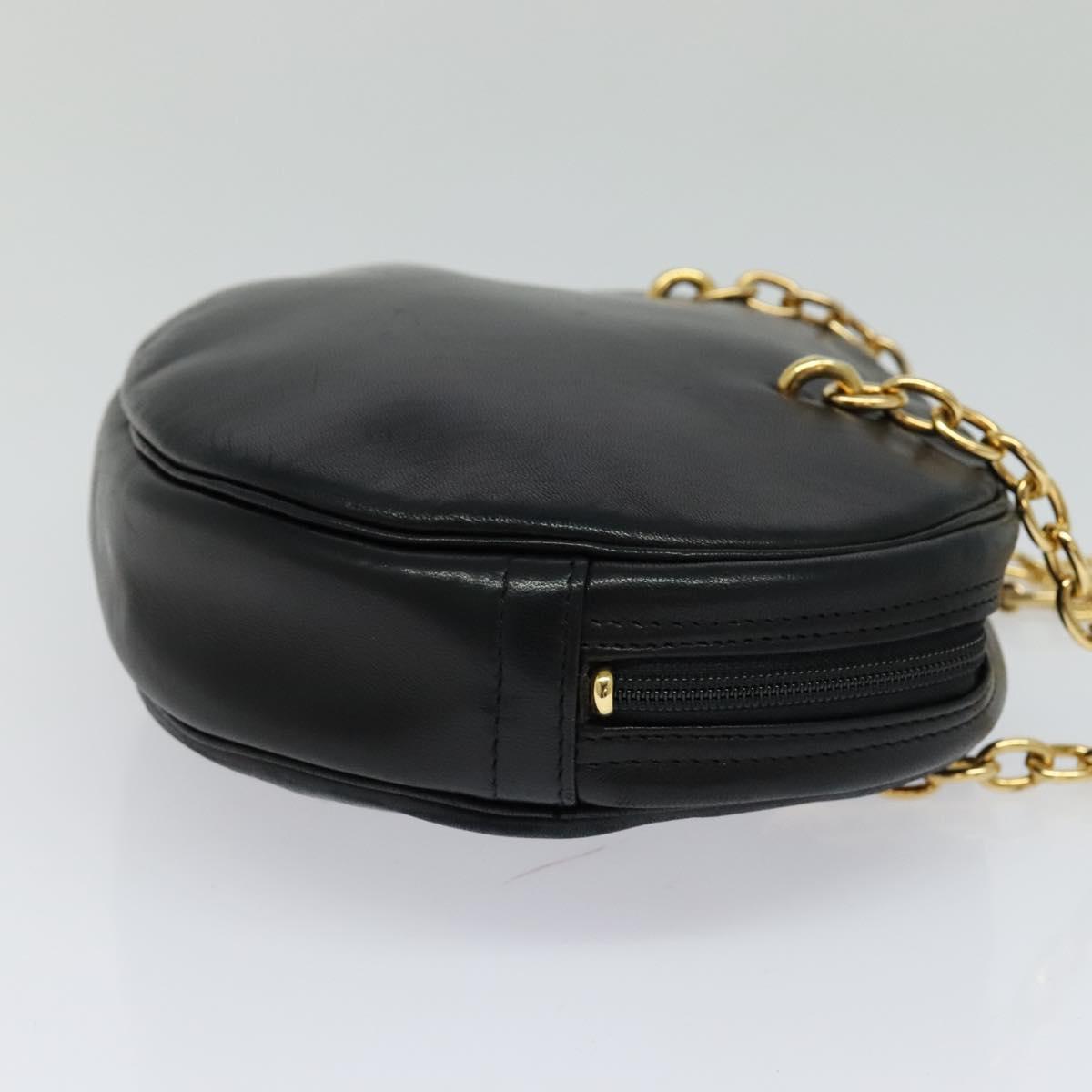 Christian Dior Chain Shoulder Bag Leather Black Gold Auth 115545