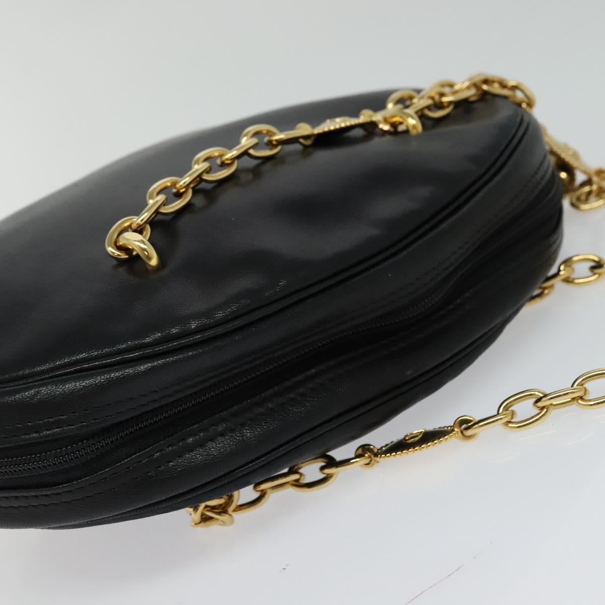 Christian Dior Chain Shoulder Bag Leather Black Gold Auth 115545
