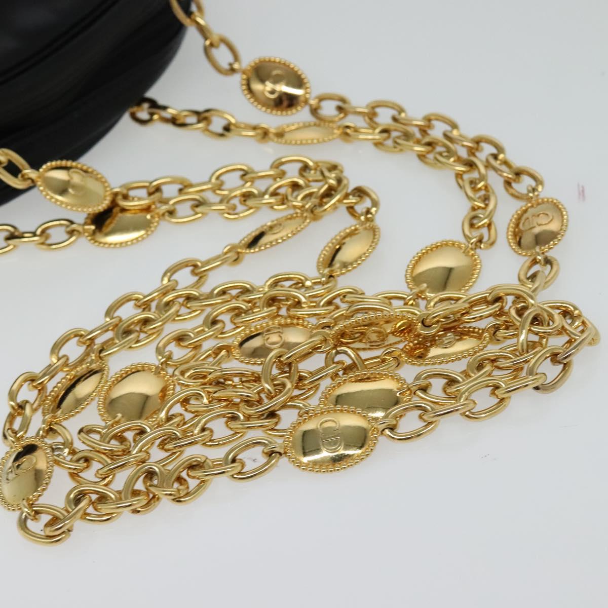 Christian Dior Chain Shoulder Bag Leather Black Gold Auth 115545