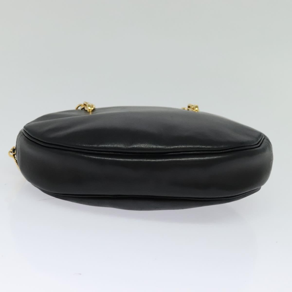 Christian Dior Chain Shoulder Bag Leather Black Gold Auth 115545