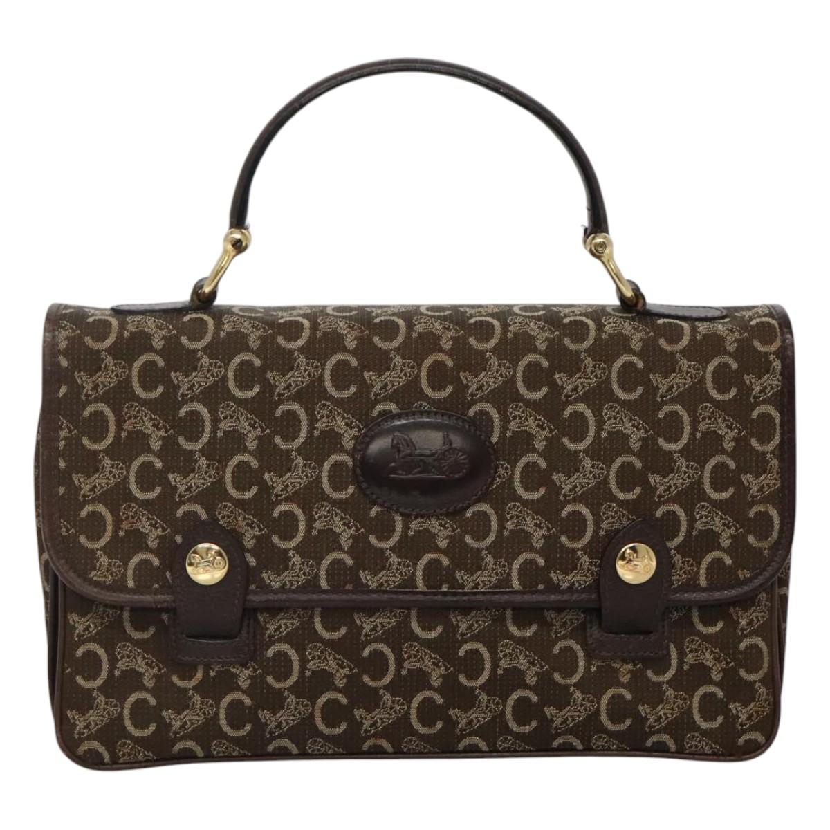 CELINE C Sulky Hand Bag Brown Gold Auth 115556