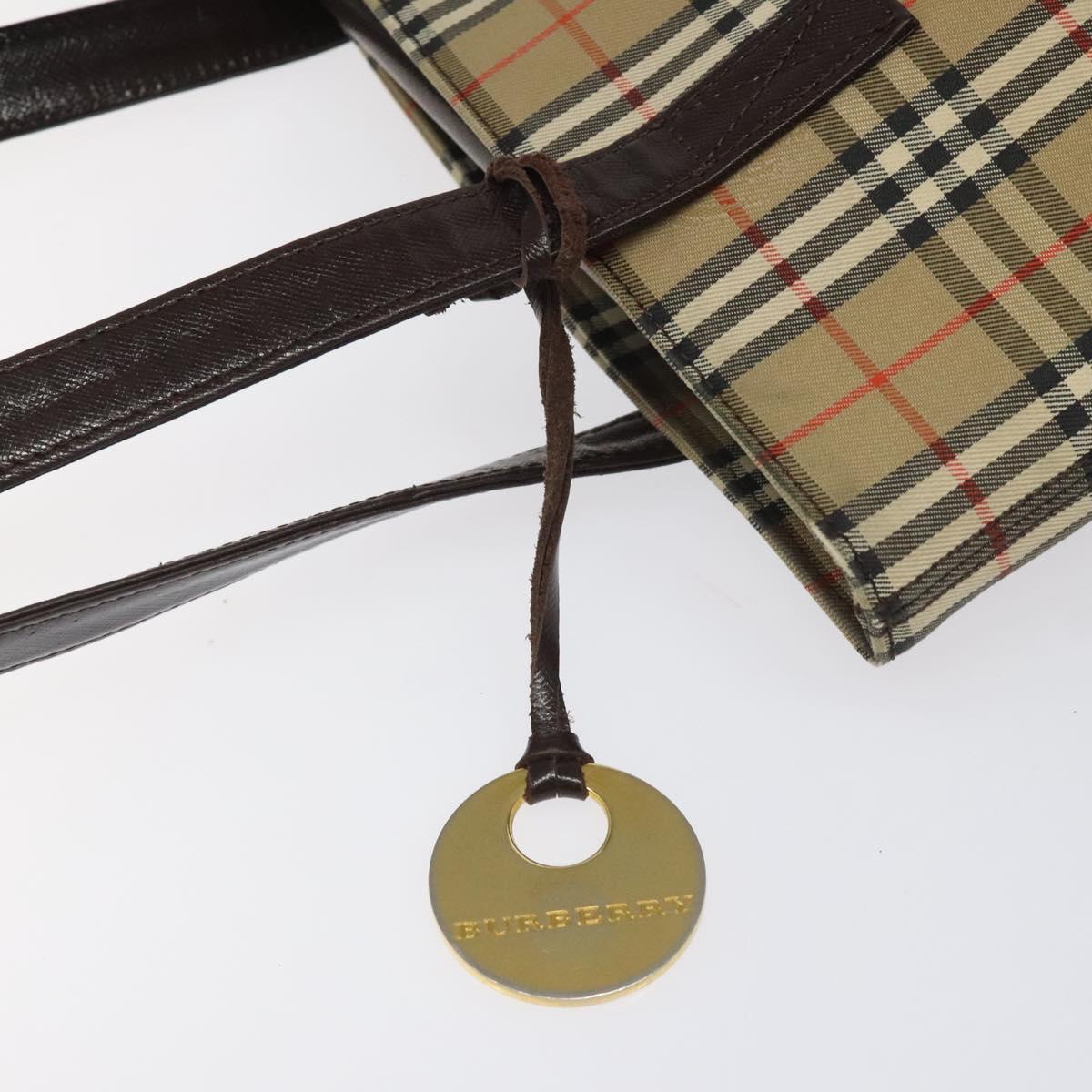 BURBERRY Nova Check Tote Bag Canvas Leather Beige Brown gold Auth 115568