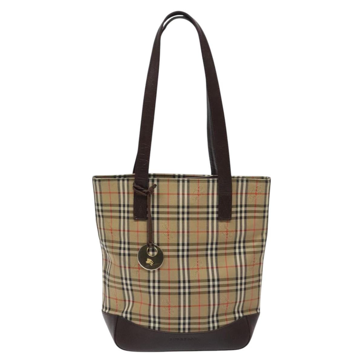 BURBERRY Nova Check Tote Bag Canvas Leather Beige Brown gold Auth 115568