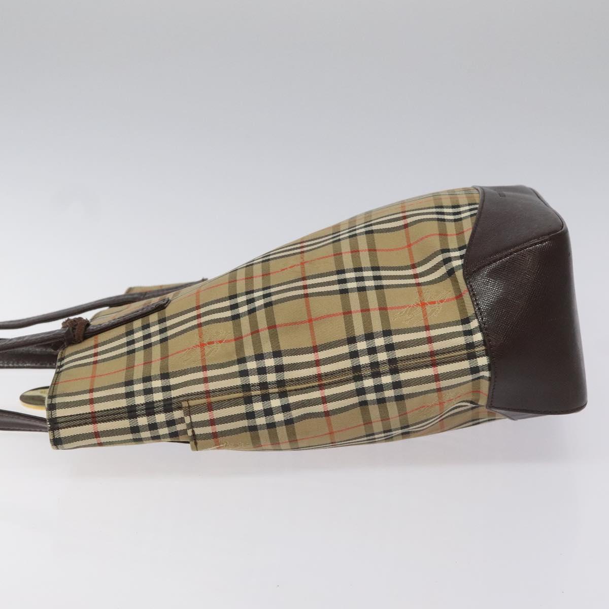 BURBERRY Nova Check Tote Bag Canvas Leather Beige Brown gold Auth 115568