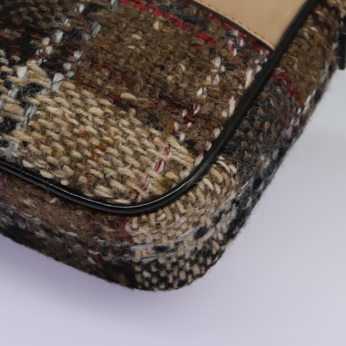 BURBERRY Nova Check Shoulder Bag Wool Suede Leather Beige Black gold Auth 115571